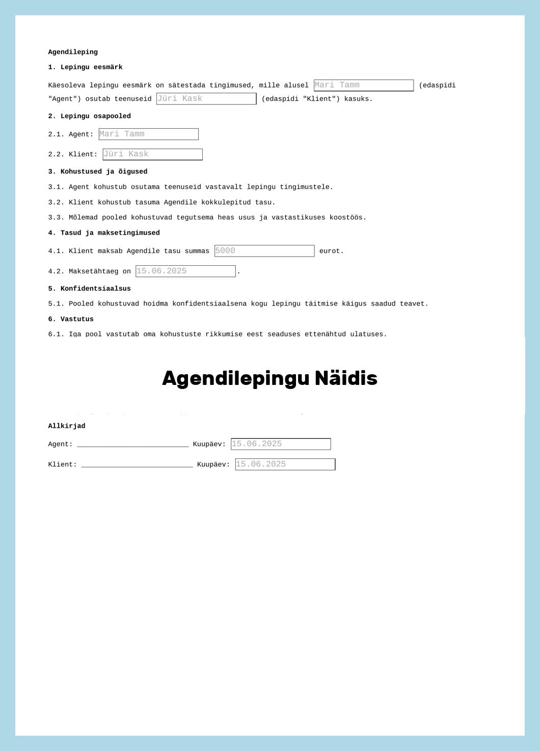 Agendilepingu Näidis