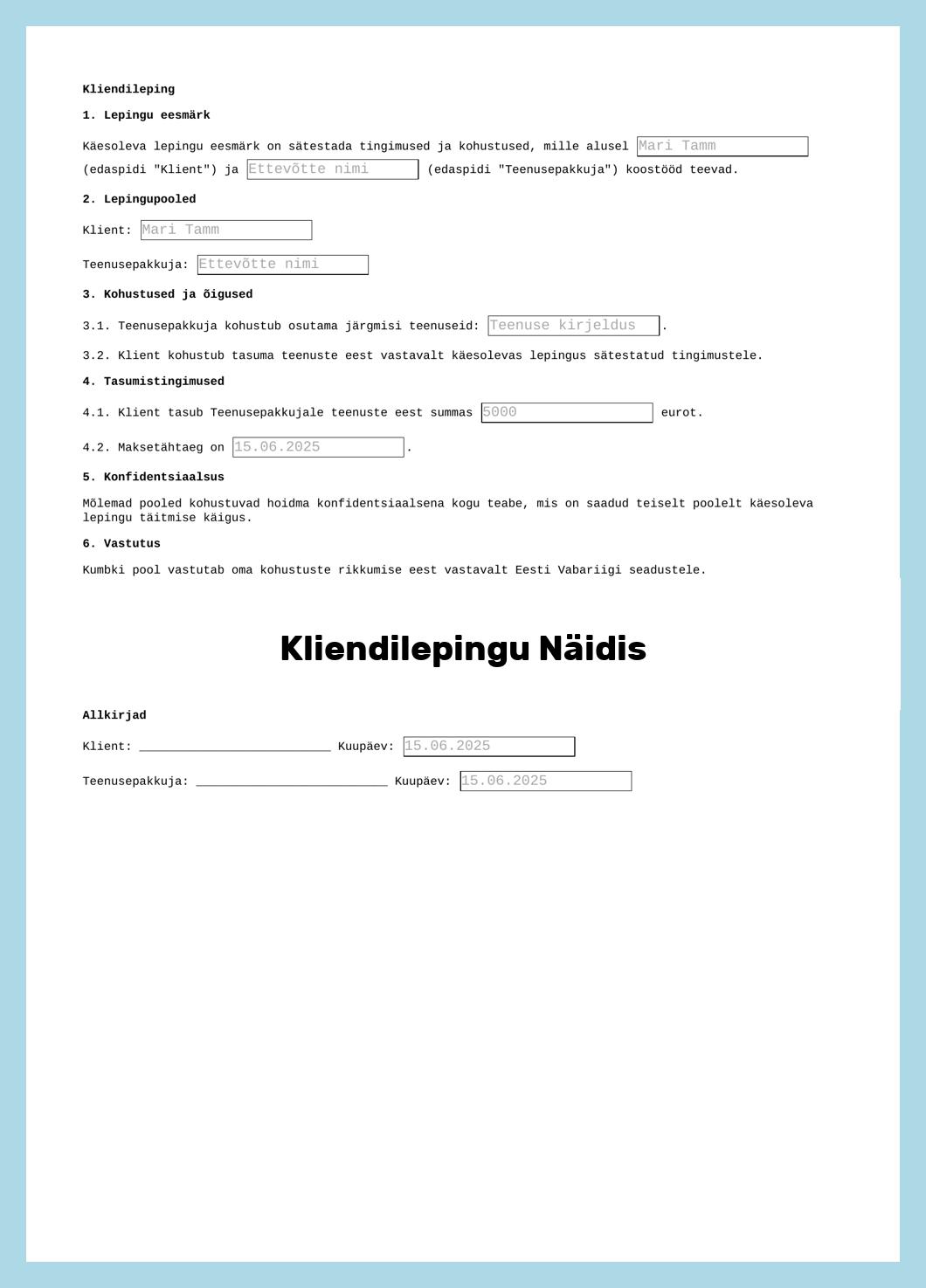 Kliendilepingu Näidis
