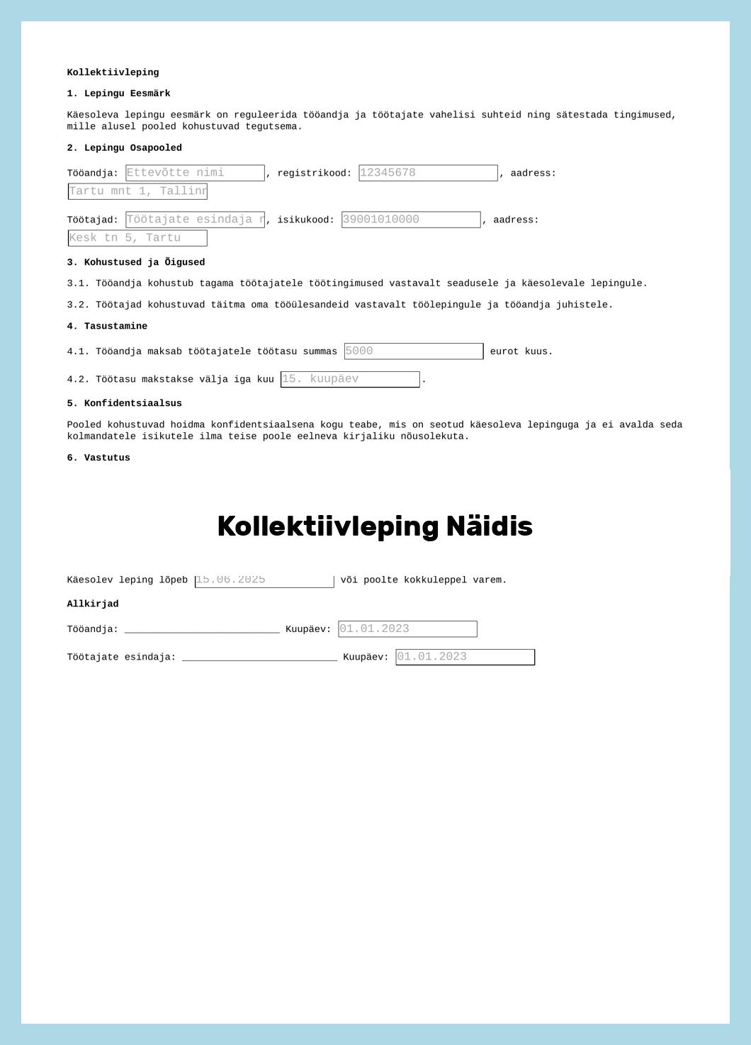 Kollektiivleping Näidis