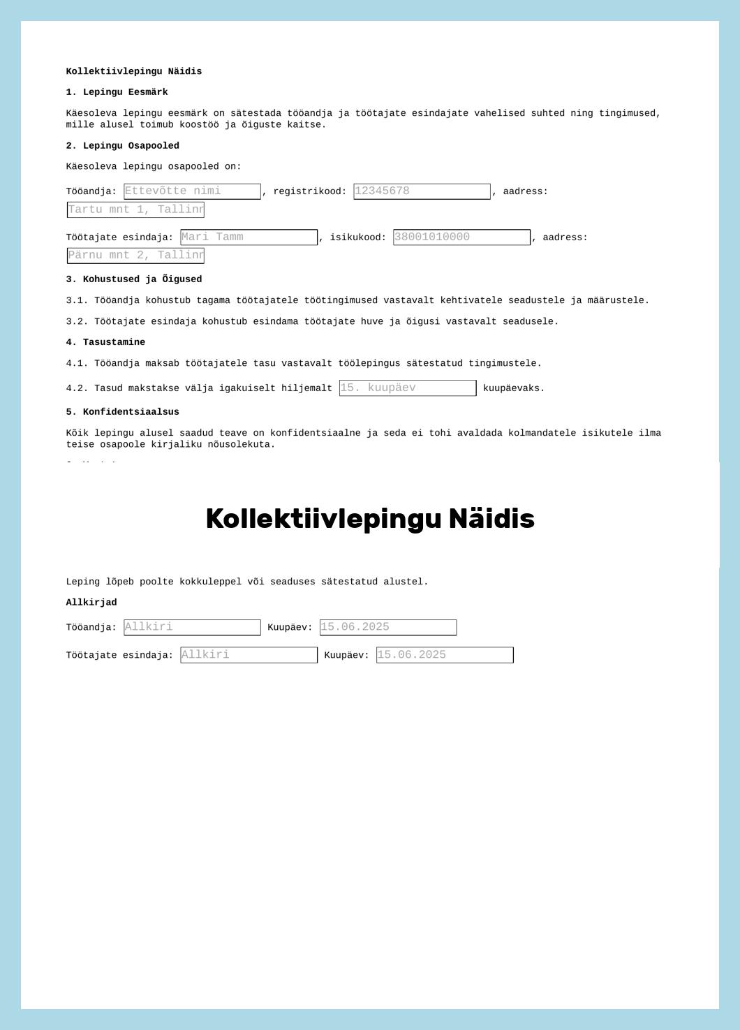 Kollektiivlepingu Näidis