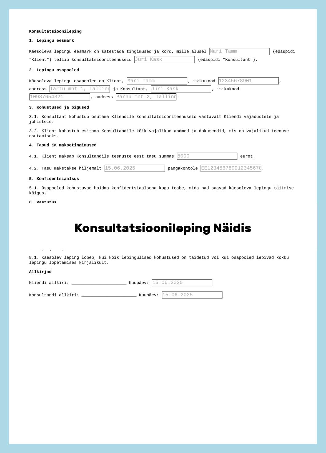 Konsultatsioonileping Näidis