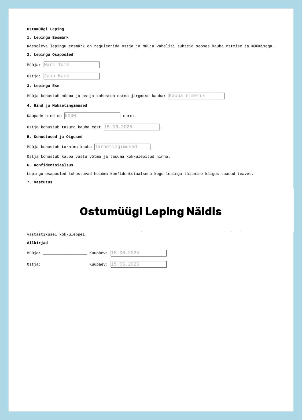 Ostumüügi Leping Näidis