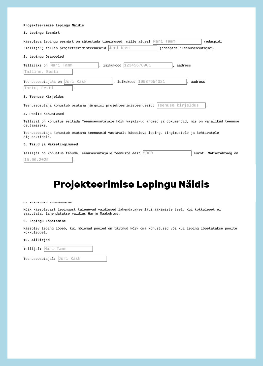 Projekteerimise Lepingu Näidis