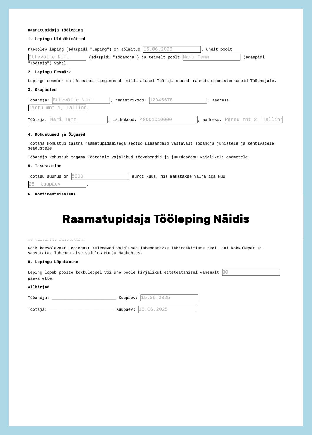 Raamatupidaja Tööleping Näidis
