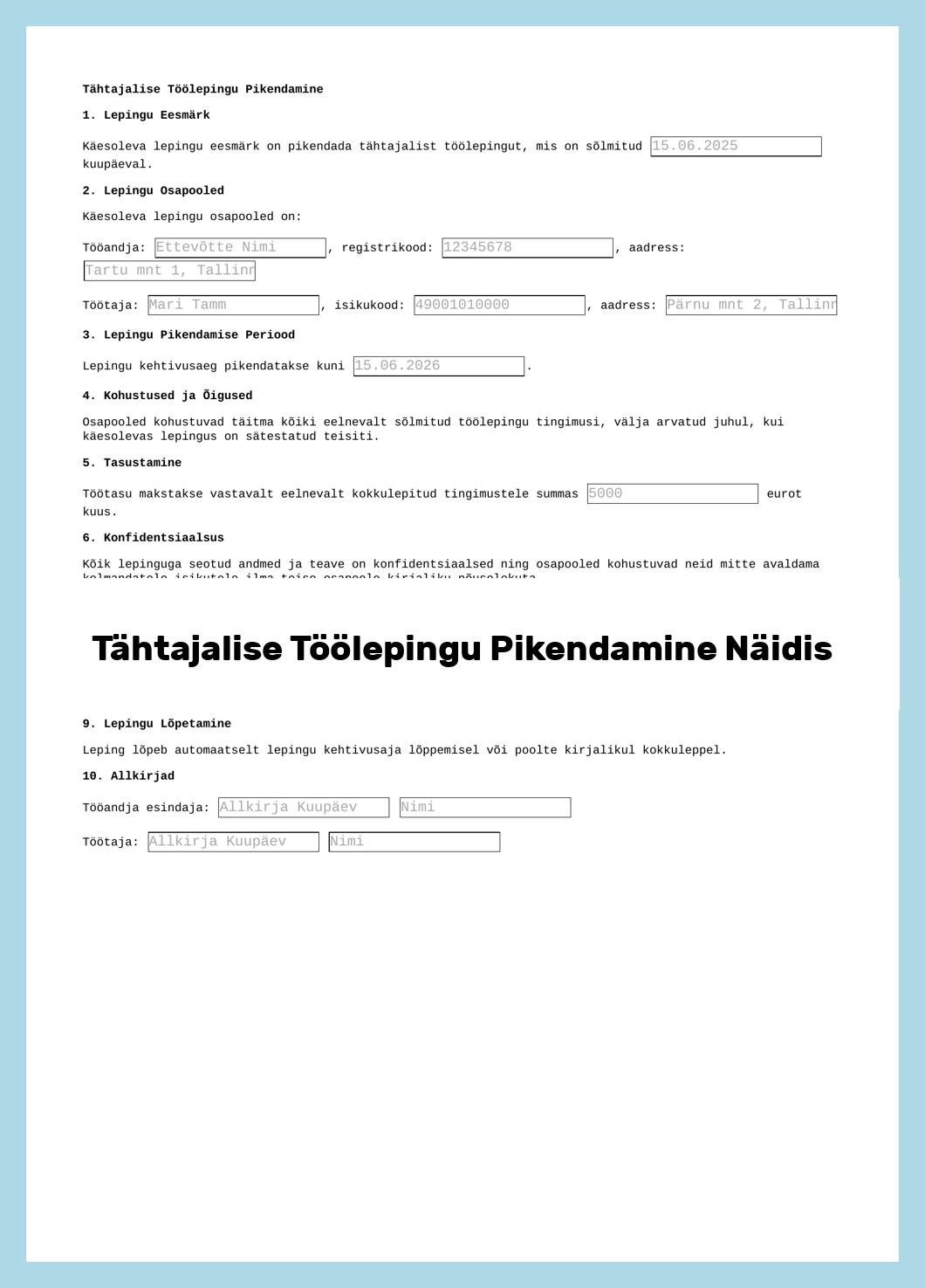 Tähtajalise Töölepingu Pikendamine Näidis
