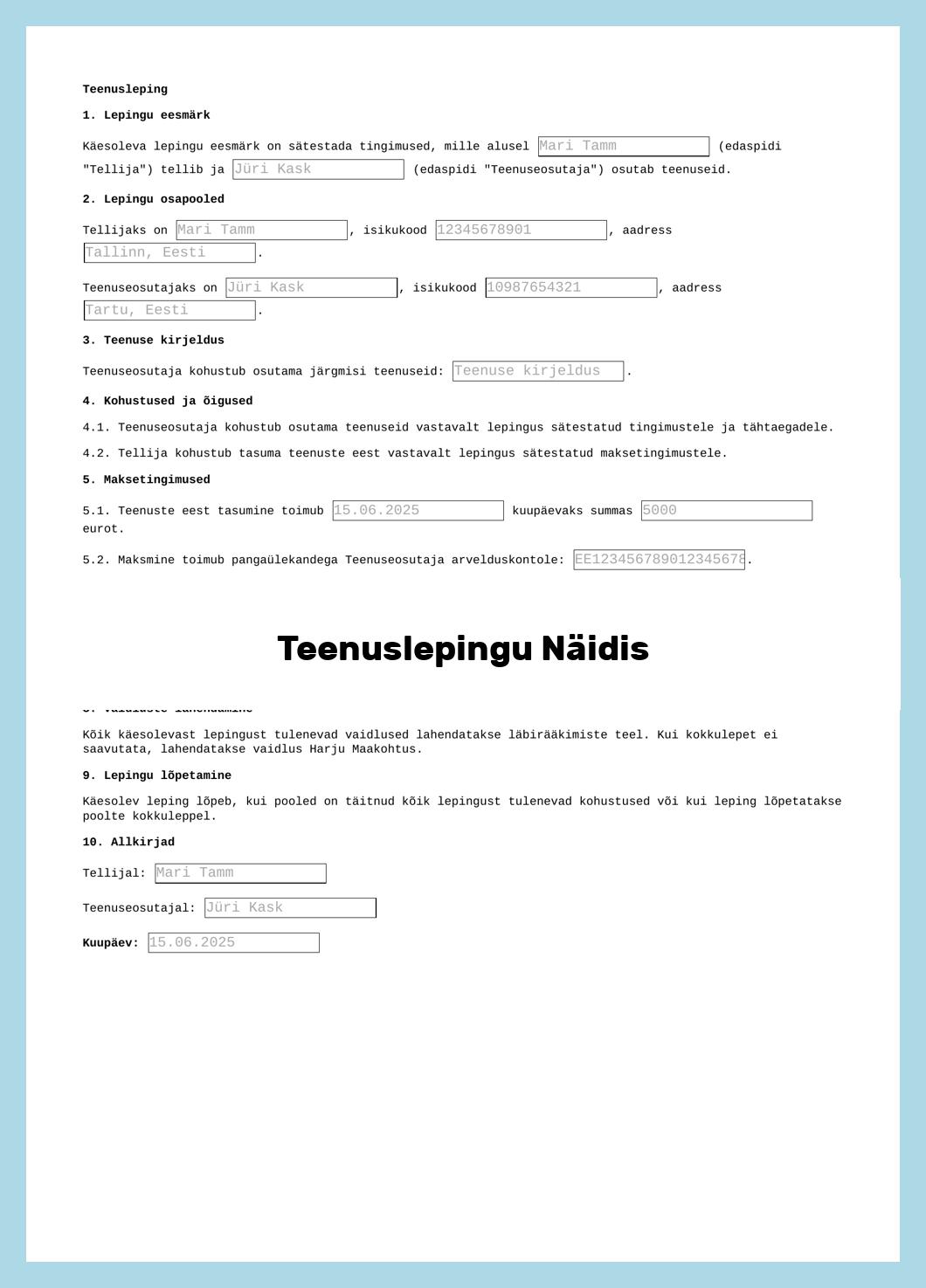 Teenuslepingu Näidis