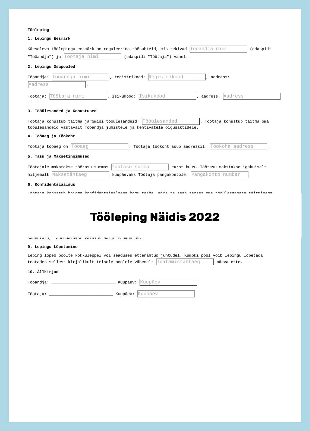 Tööleping Näidis 2022