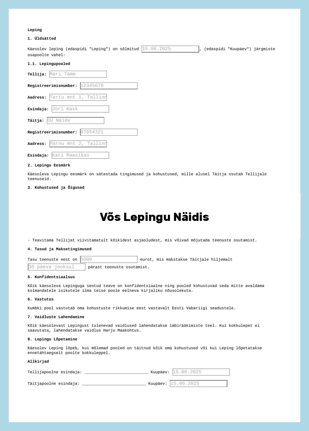 Võs Lepingu Näidis