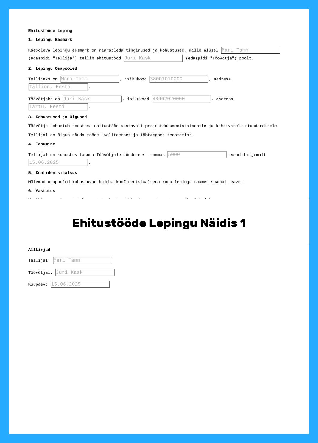 Ehitustööde Lepingu Näidis