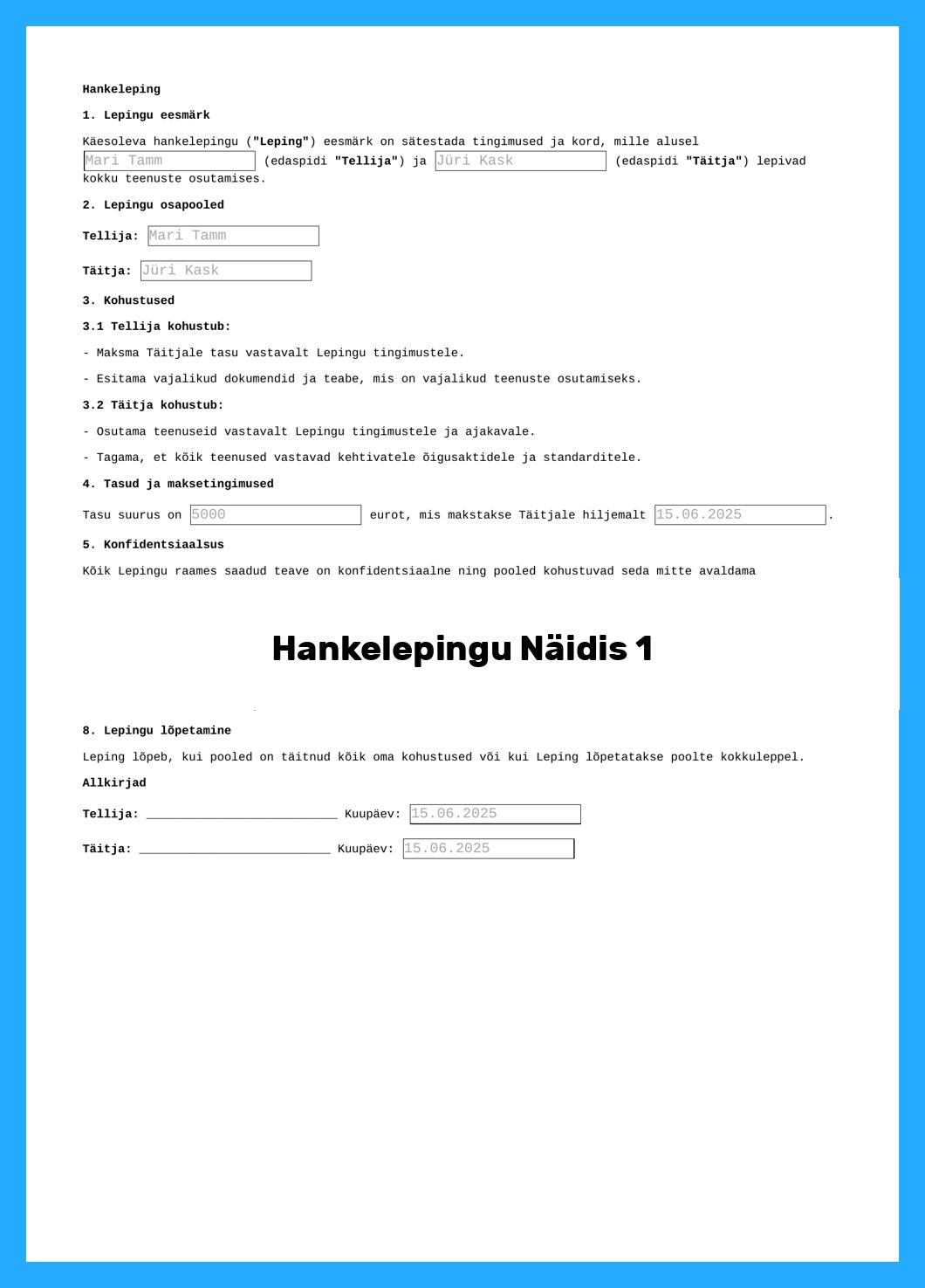 Hankelepingu Näidis