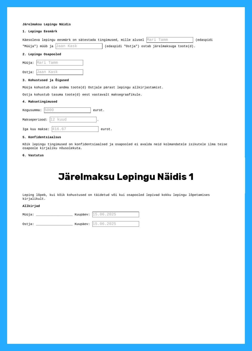 Järelmaksu Lepingu Näidis