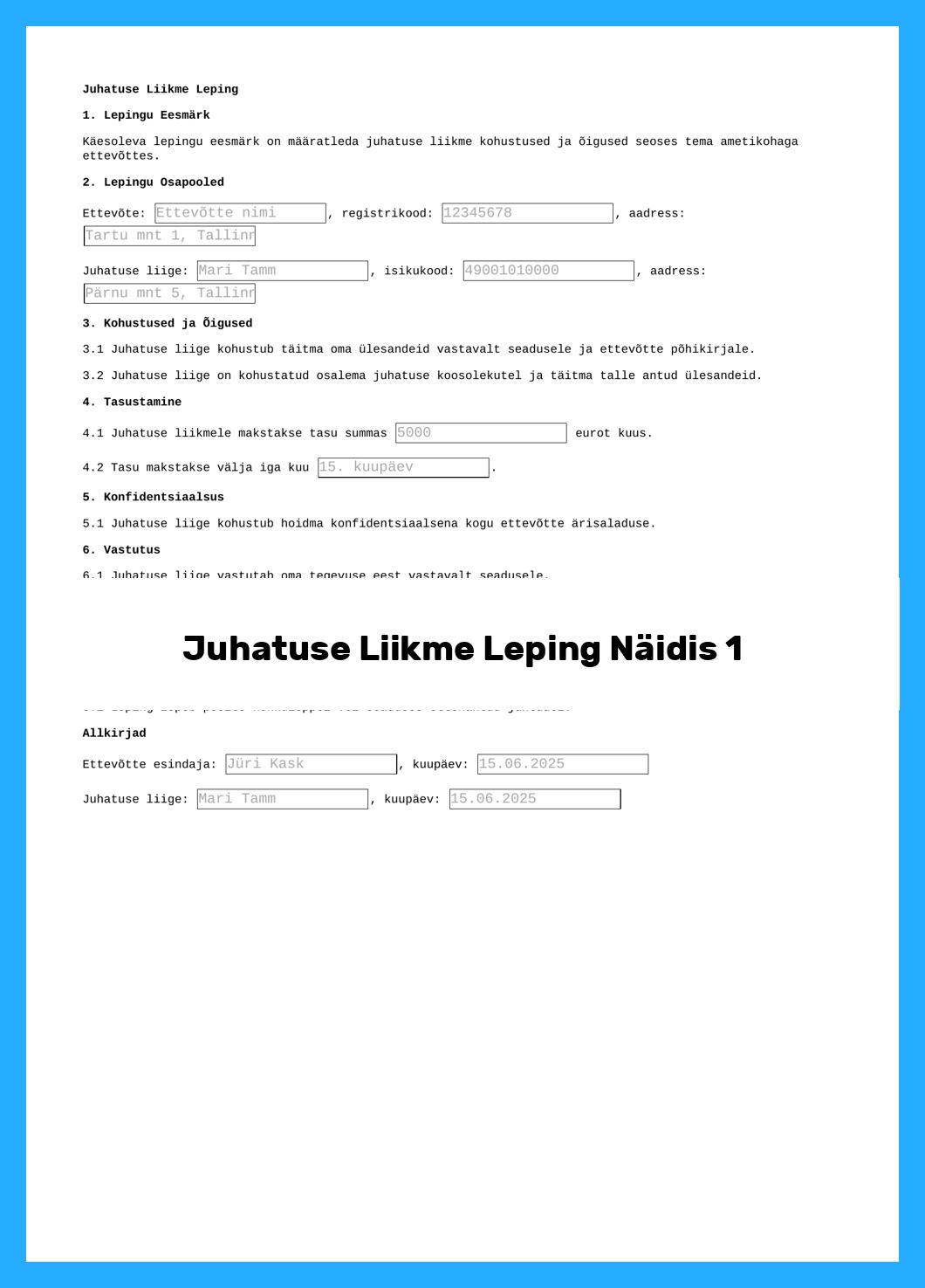 Juhatuse Liikme Leping Näidis