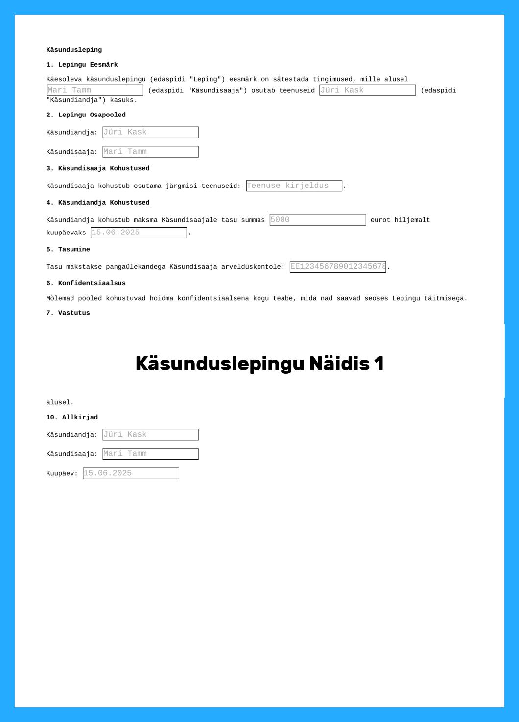 Käsunduslepingu Näidis