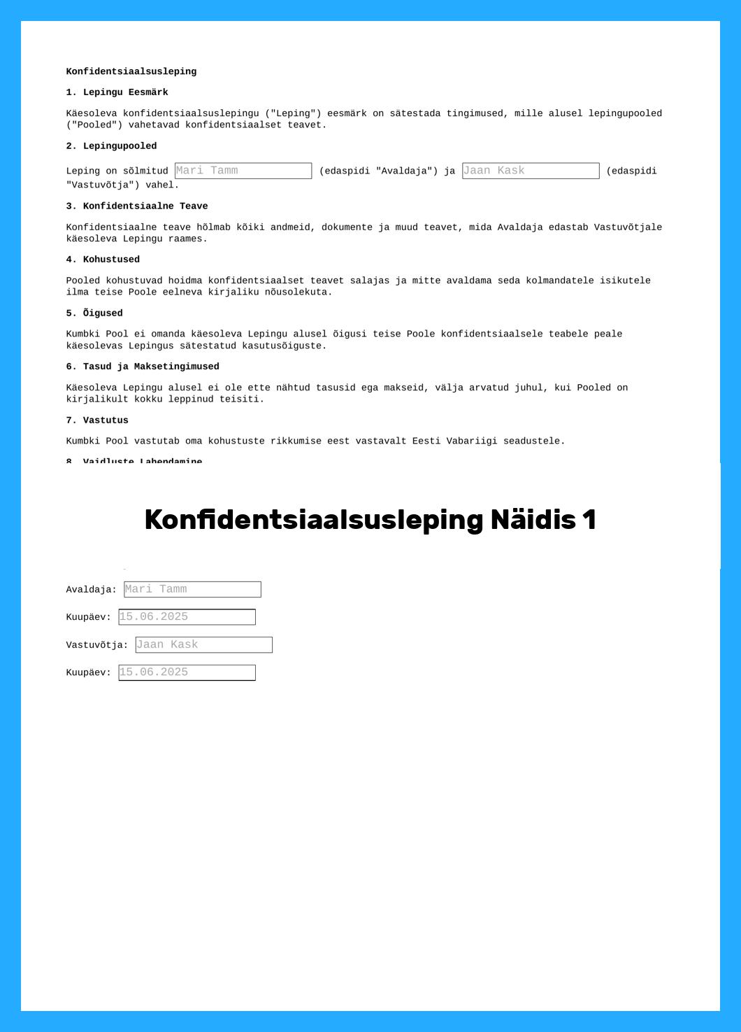 Konfidentsiaalsusleping Näidis