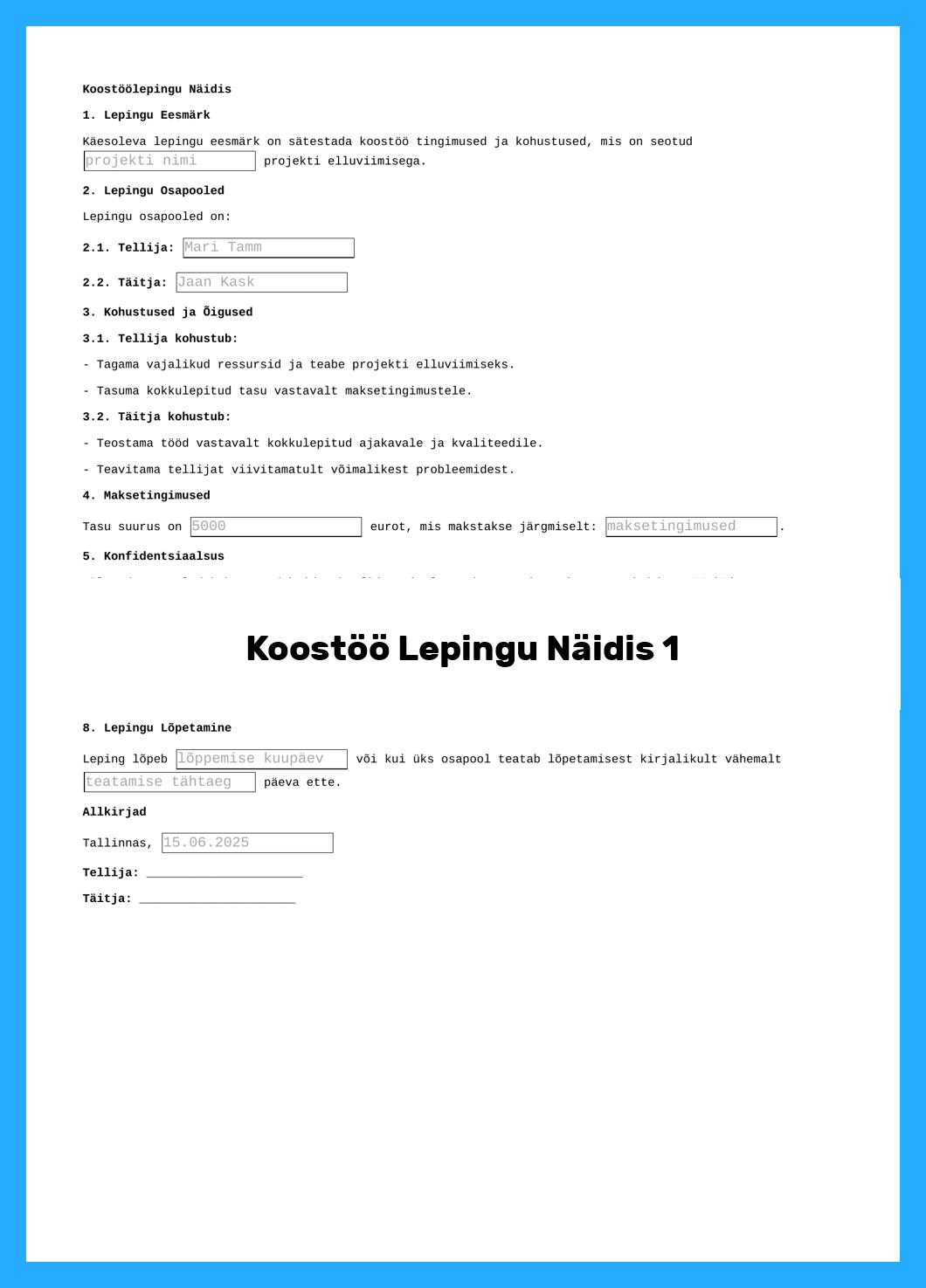 Koostöö Lepingu Näidis
