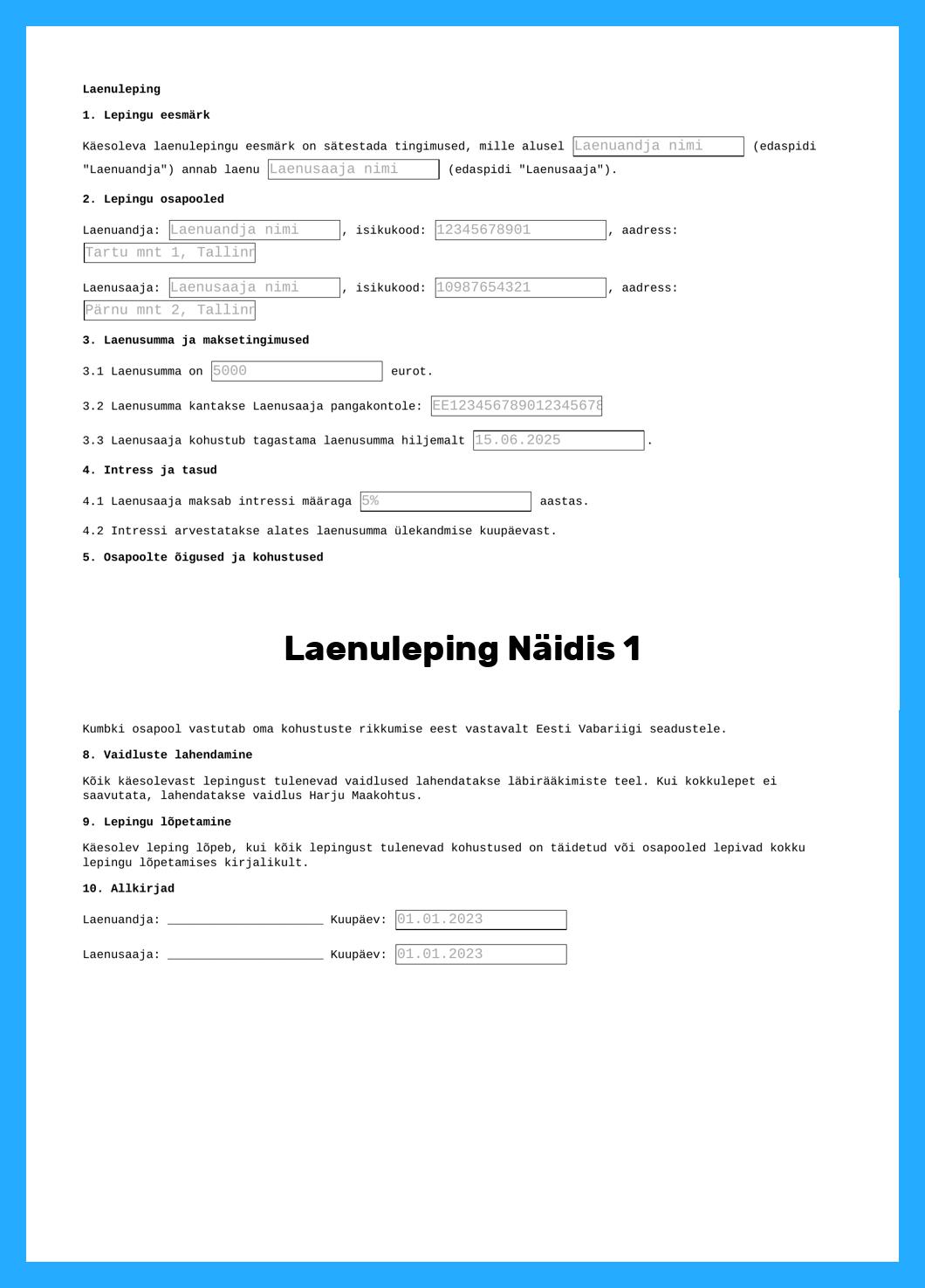 Laenuleping Näidis