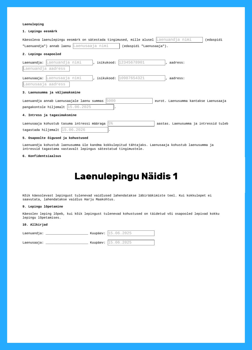 Laenulepingu Näidis