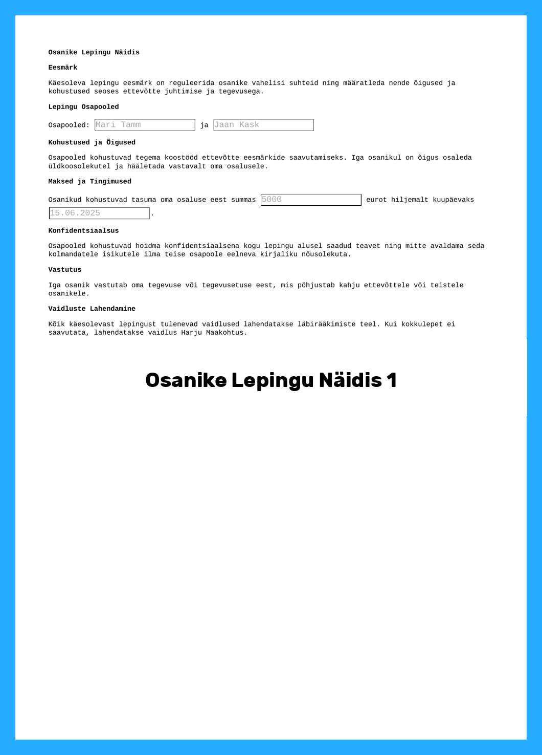 Osanike Lepingu Näidis