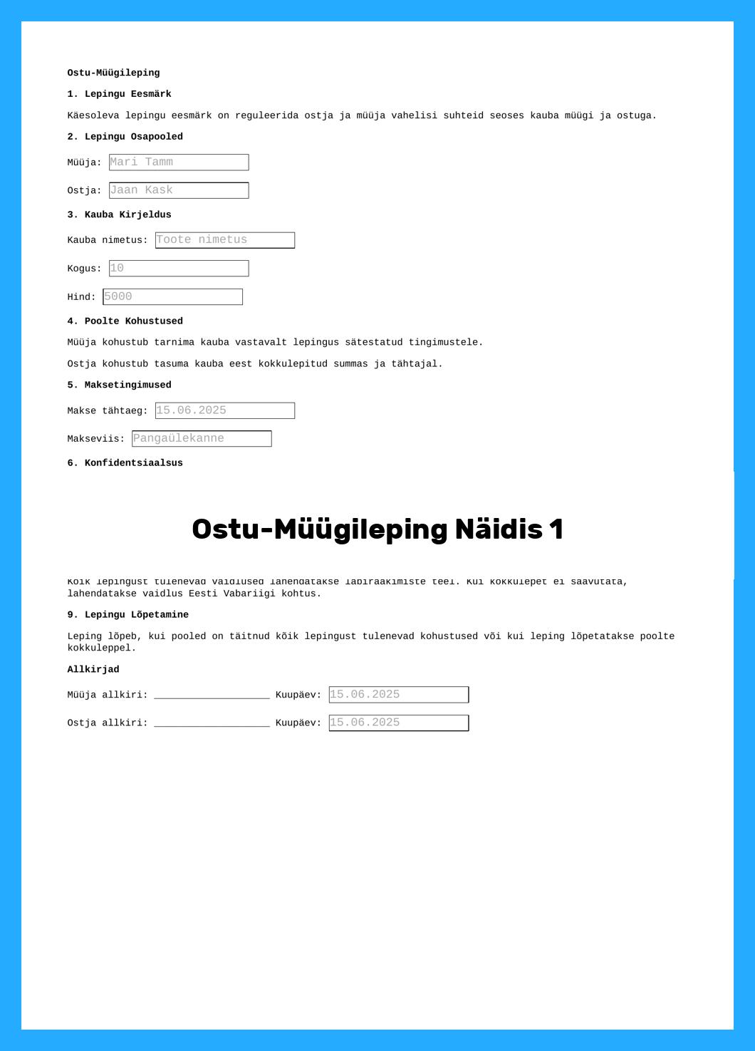 Ostu-Müügileping Näidis