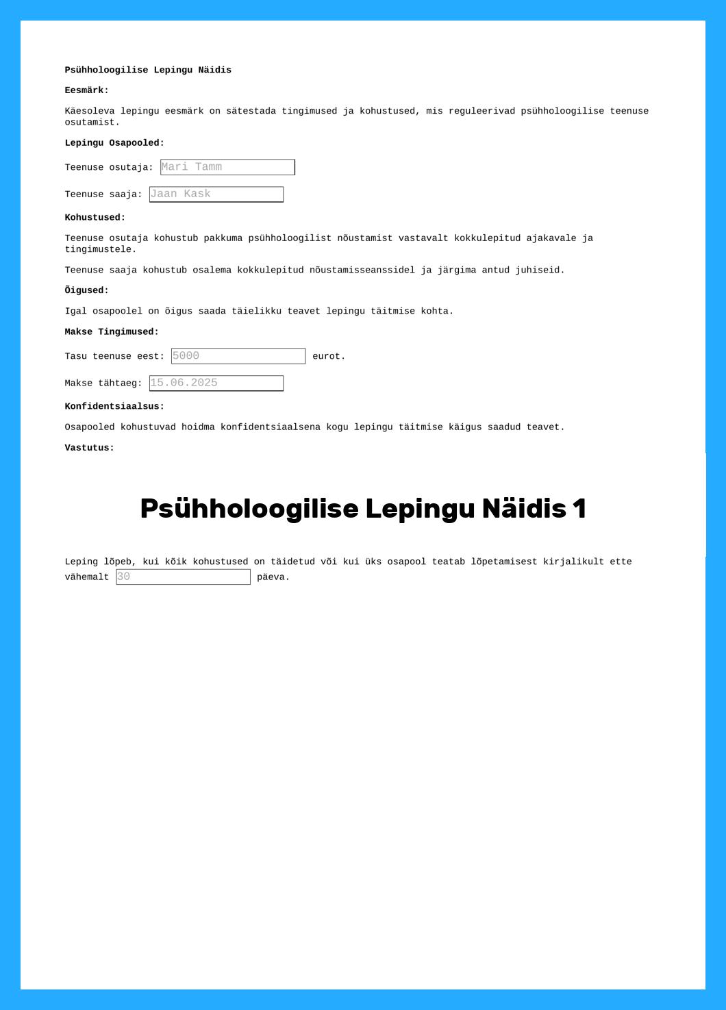 Psühholoogilise Lepingu Näidis