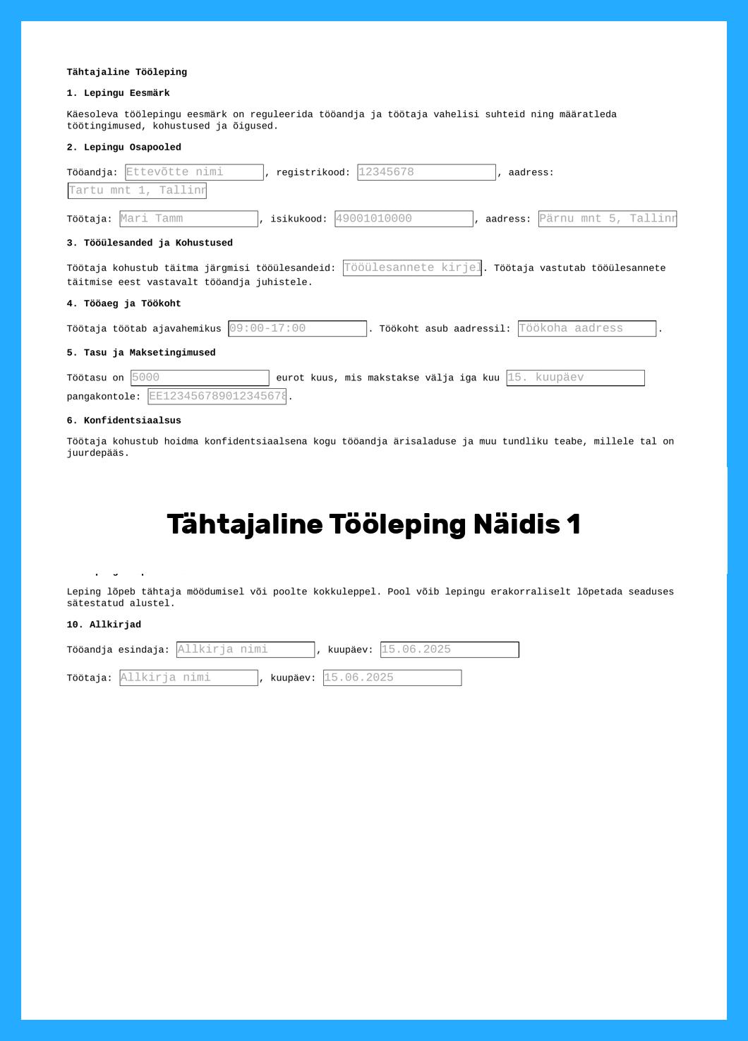 Tähtajaline Tööleping Näidis