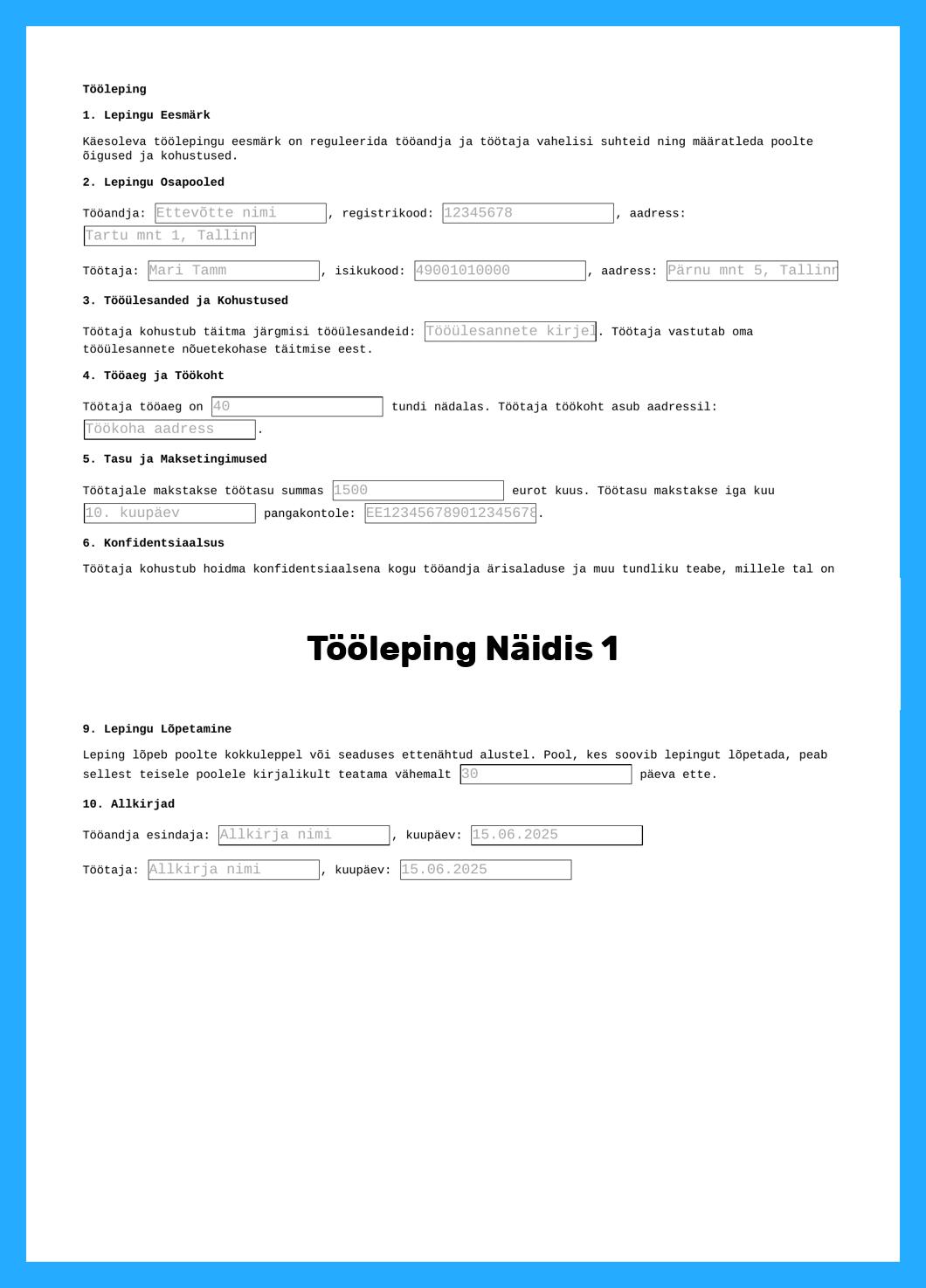 Tööleping Näidis