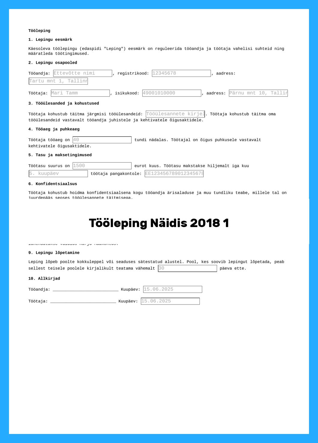Tööleping Näidis 2018