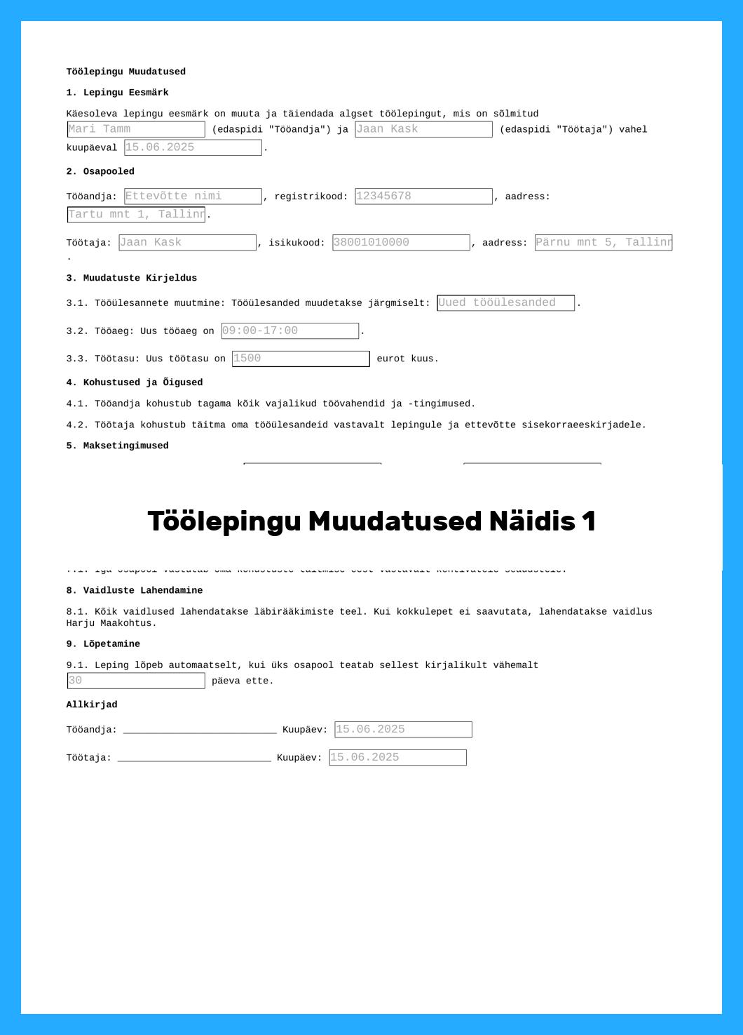 Töölepingu Muudatused Näidis