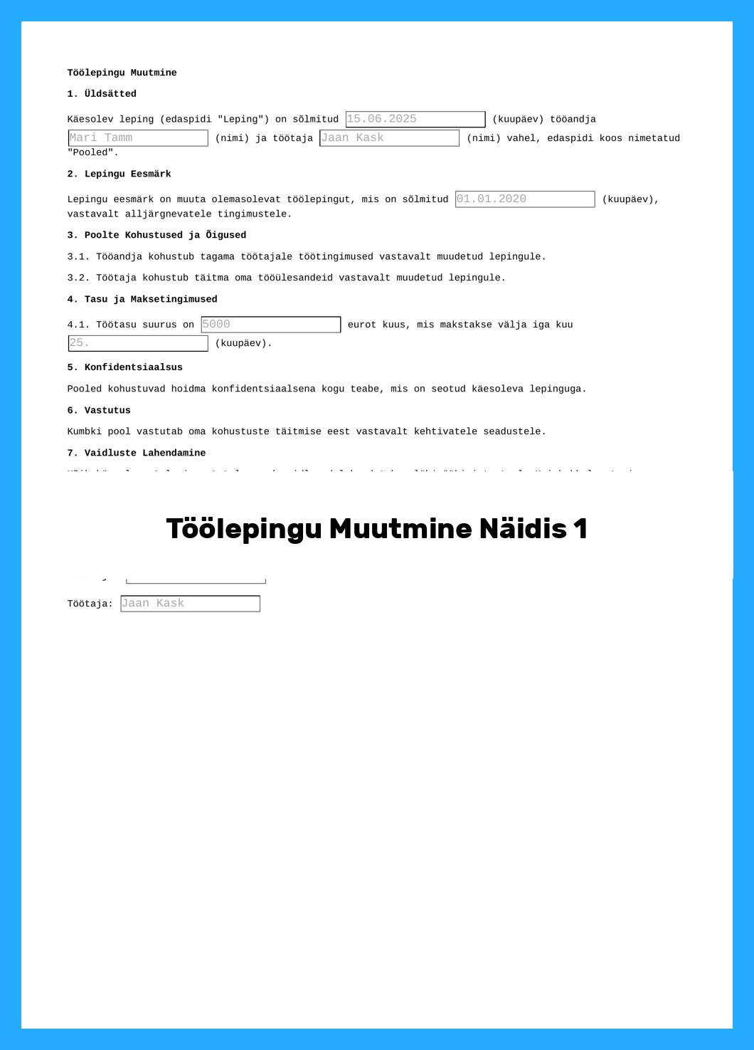 Töölepingu Muutmine Näidis